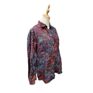 Anu By Natural Paisley Colorful Botton Down 100% Cotton Shirt Size XL